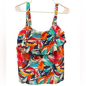 Catalina Multicolor Abstract Print swim tankini top bikini top 2X